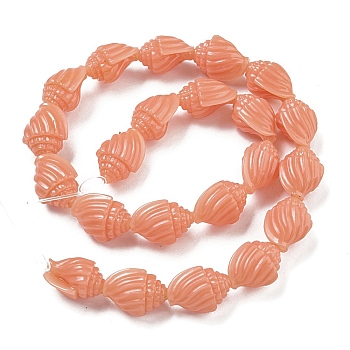 Synthetic Coral Carved Beads Strands, Dyed, Spiral Shell Shape, Dark Salmon, 17.5x12.5x11mm, Hole: 1.4mm, about 22pcs/strand, 14.57''(37cm)