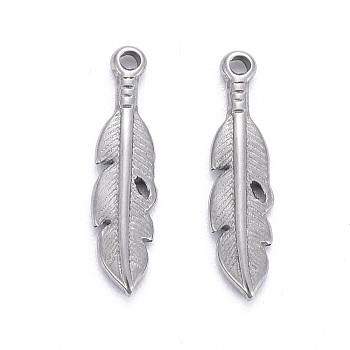304 Stainless Steel Pendants, Leaf, Stainless Steel Color, 16.5x4x2mm, Hole: 1mm