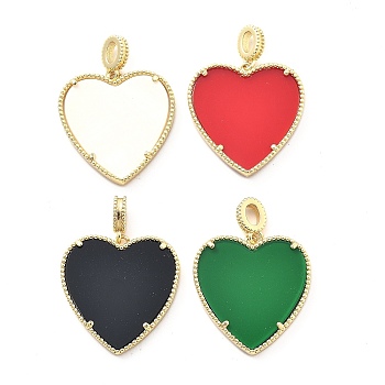 Rack Plating Brass Pendants, with Resin, Long-Lasting Plated, Lead Free & Cadmium Free, Real 18K Gold Plated, Heart, Mixed Color, 28.5x28x4mm, Hole: 5x3mm