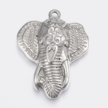 304 Stainless Steel Pendants, Elephant, Stainless Steel Color, 38x30x9.5mm, Hole: 2.5mm