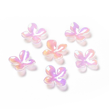 Opaque Acrylic Bead Caps, AB Color, 4-Petal Flower, Pearl Pink, 27x26x6mm, Hole: 1.8mm