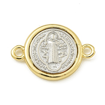 Rack Plating Brass Saint Benedict Medal Connector Charms, Long-Lasting Plated, Lead Free & Cadmium Free, Real 18K Gold Plated, 21.5x15x2.8mm, Hole: 1.9mm