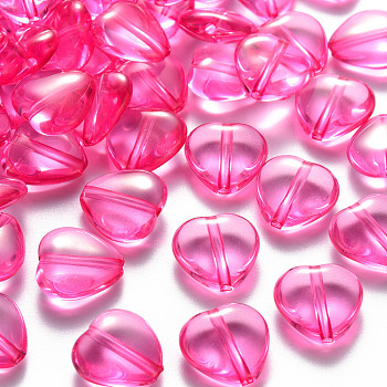 Transparent Acrylic Beads, Heart, Camellia, 13.5x13.5x5.5mm, Hole: 1.5mm, about 775pcs/500g