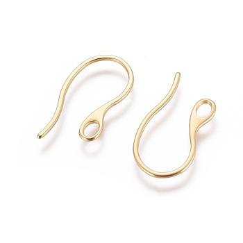 304 Stainless Steel Earring Hooks, with Horizontal Loop, Real 18K Gold Plated, 22.5x11.5x1mm, Hole: 2x3.5mm, 19 Gauge, Pin: 1x0.9mm