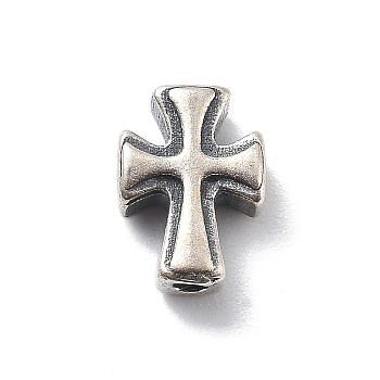 925 Sterling Silver Slide Charms, Cross, 925 Sterling Silver Plated, 9.5x7x3.5mm, Hole: 1.6mm