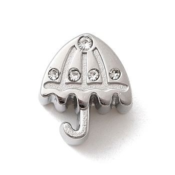 304 Stainless Steel Rhinestone European Beads, Large Hole Beads, Umbrella, Stainless Steel Color, 11x9.5x8mm, Hole: 5mm