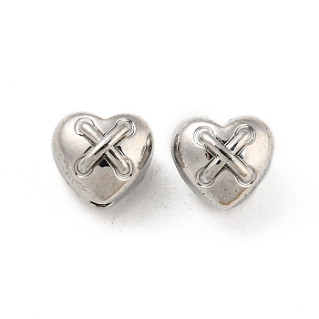 Alloy Beads, Long-Lasting Plated, Lead Free & Cadmium Free & Nickel Free, Heart, Platinum, 7x8x8mm, Hole: 1.6mm