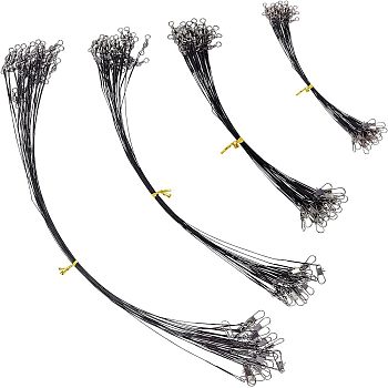 Steel Fishing Wire Leaders, Fishing Line Wire Leaders with Swivels and Snaps, Black, 185~342mm, 100pcs/set