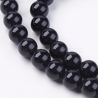 Natürlicher schwarzer Onyx runder Perlenstrang(G-L087-8mm-01)-3