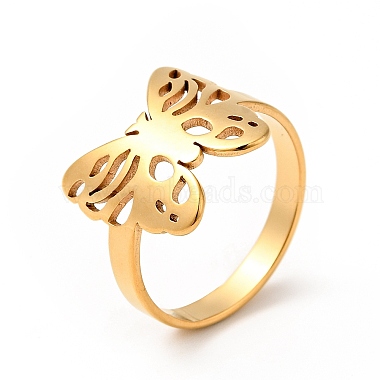 Ion Plating(IP) 201 Stainless Steel Butterfly Thick Finger Ring for Women(RJEW-G266-20G)-3