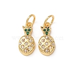 Brass Micro Pave Cubic Zirconia Charms, with Jump Rings, Cadmium Free & Lead Free, Pineapple, Champagne Yellow, Golden, 12x6x2.5mm, Hole: 3mm(ZIRC-I038-12G)