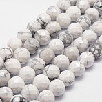 Natural Howlite Beads Strands, Faceted, Round, 8mm, Hole: 1mm, about 44pcs/strand, 14.9 inch~15.1 inch(G-G736-25-8mm)