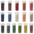 80G 16 Colors Cylinder Seed Beads, Silver Lined, Round Hole, Uniform Size, with 16Pcs Plastic Refillable Bottles, Mixed Color, 2x1.5mm, Hole: 0.8mm, 5g/color (SEED-YW0003-13)