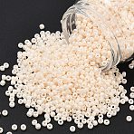 TOHO 8/0 Round Beads, Japanese Seed Beads, (123L) Opaque Luster White Cream, 3mm, Hole: 1mm, about 222pcs/10g(X-SEED-TR08-0123L)