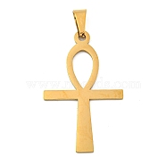 Ion Plating(IP)304 Stainless Steel Pendants, Ankh Cross, Golden, 44.5x27x1.5mm, Hole: 5x9mm(STAS-D147-15G)