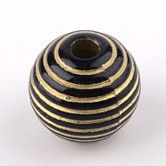Round Plating Acrylic Beads, Golden Metal Enlaced, Black, 19x19.5mm, Hole: 5mm, about 124pcs/500g(PACR-Q102-23B)