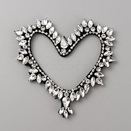 Heart Cloth Sew on Patches, Rhinestone Beading Appliques, Costume Accessories, Crystal, 98x97x6mm(PATC-WH0002-022)