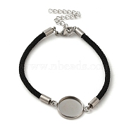 Milan Cord & 304 Stainless Steel Bracelets Making, with Round Tray, Black, Tray: 12mm, 7-1/2 inch(19cm)(MAK-H004-02D-P01)