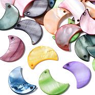 Natural Freshwater Shell Pendants, Dyed, Moon, Mixed Color, 23x16x2mm, Hole: 1.6mm(SHEL-N026-162)