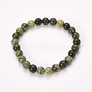 Natural Serpentine/Green Lace Stone Beaded Stretch Bracelets, Round, 2-1/8 inch(55mm), Bead: 10mm(BJEW-Q692-53-10mm)