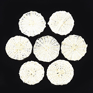 Handmade Reed Cane/Rattan Woven Beads, For Making Straw Earrings and Necklaces, No Hole/Undrilled, Flat Round, Beige, 37~43x3~4mm(X-WOVE-T006-054)