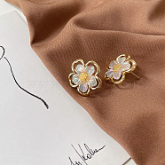 Resin Flower Stud Earrings, Alloy Earrings, Golden, 19~20mm(PW23031726618)
