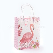 Rectangle Paper Bags, with Handles, Gift Bags, Shopping Bags, Flamingo Shape Pattern, For Valentine's Day, Pink, 27x21x11cm(AJEW-G019-04M-01)