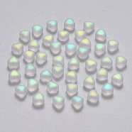 Transparent Spray Painted Glass Beads, AB Color Plated, Frosted, Heart, Clear AB, 6x6x4mm, Hole: 0.7mm(X-GLAA-R211-02-C01)