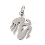 304 Stainless Steel Pendants, with Jump Ring, Mermaid Charms, Stainless Steel Color, 25x18.5x1.4mm, Hole: 5.5mm(STAS-C086-03P)
