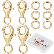 6Pcs 2 Size 925 Sterling Silver Lobster Claw Clasps, with 925 Stamp, with 12Pcs Open Jump Rings, Golden, 9.5mm, Hole: 1mm, 3Pcs/size(STER-BBC0005-57G)