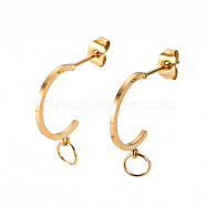 304 Stainless Steel Stud Earring Findings, Ear Wire, with Earring Backs/Ear Nut and Jump Ring, Real 14K Gold Plated, 20x20x1mm, Pin: 0.8mm, Jump Ring: 5x0.5mm, 4mm inner diameter(STAS-S116-269G)