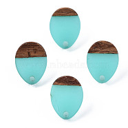 Resin & Walnut Wood Stud Earring Findings, with 304 Stainless Steel Pin, Teardrop, Turquoise, 17x13mm, Hole: 1.8mm, Pin: 0.7mm(MAK-N032-006A-A01)
