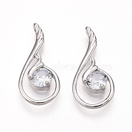 Wing Real Platinum Plated Brass Cubic Zirconia Pendants, 21x11x3.5mm, Hole: 3x1mm(ZIRC-R014-18)