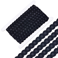 PU Leather with Polyester Ribbon, Clothes Accessories Decoration, Rectangle Pattern, Black, 16x2mm, about 10 yards/card(WL-WH0011-02)