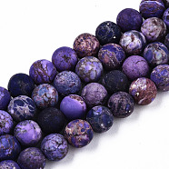 Natural American Turquoise Beads Strands, Dyed & Heated, Frosted, Round, Indigo, 6mm, Hole: 1mm, about 59~60pcs/strand, 15.35 inch(39cm)(G-S373-005A-6mm)