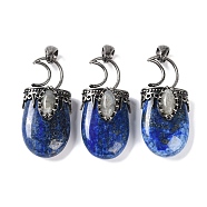 Dyed Natural Lapis Lazuli Pendants, Moon Charms, with Rack Plating Anstique Silver Plated Brass Findings, Lead Free & Cadmium Free, 43.5~45x20~22x14.5~15.5mm, Hole: 6.5x5mm(G-L524-17AS-11)