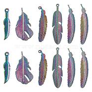 DIY Pendant Jewelry Making Kit, Including 12Pcs 6 Style Rainbow Color Alloy & 304 Stainless Steel Pendants, Feather, 41~106x10~26x1.5~5mm, Hole: 1.6~6mm, 2Pcs/style(DIY-SZ0008-86)