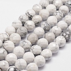Natural Howlite Beads Strands, Faceted, Round, 8mm, Hole: 1mm, about 44pcs/strand, 14.9 inch~15.1 inch(G-G736-25-8mm)