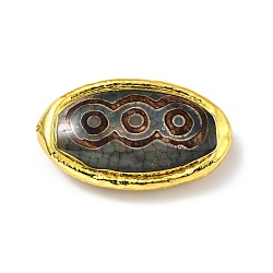 Tibetan Style dZi Beads, Natural Agate Beads, with Golden Tone Brass Findings, Lead Free & Cadmium Free, Horse Eye, 3-Eye, 46.5~49x25~28x9.5~13mm, Hole: 1.2mm(KK-F836-07A-G)
