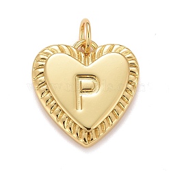 Rack Plating Real 18K Gold Plated Brass Pendants, with Jump Rings, Long-Lasting Plated, Lead Free & Cadmium Free & Nickel Free, Heart with Letter A~Z, Letter.P, 16x15x2.5mm, Jump Ring: 5x0.5mm, 3mm Inner Diameter(KK-E260-01G-P)