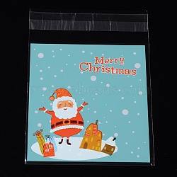 Rectangle OPP Cellophane Bags for Christmas, with Santa Claus Pattern, Turquoise, 14x9.9cm, Unilateral Thickness: 0.035mm, Inner Measure: 11x9.9cm, about 95~100pcs/bag(OPC-L001-31)