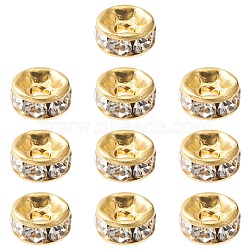 Brass Rhinestone Spacer Beads, Grade A, Straight Flange, Rondelle, Golden, Crystal, 5x2.5mm, Hole: 1mm(RB-YW0001-04B-01G)