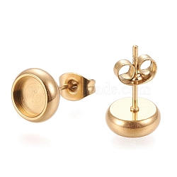 Ion Plating(IP) 304 Stainless Steel Stud Earring Settings, with Ear Nuts, Flat Round, Golden, 8.5mm, Pin: 0.8mm, Tray: 6mm(X-STAS-K202-05B-G)