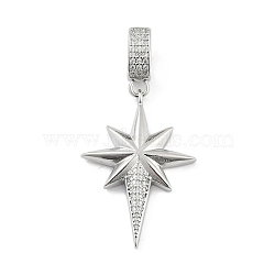 Brass Micro Pave Clear Cubic Zirconia Star European Dangle Charms, Large Hole Pendants, Platinum, 44.5mm, Hole: 7.5x4.5mm(KK-Z090-03P)