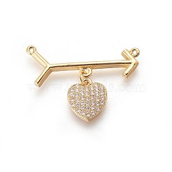 Brass Micro Pave Cubic Zirconia Pendants, Heart & Arrow, Clear, Golden, 22mm, Hole: 0.8mm(ZIRC-F098-32G)