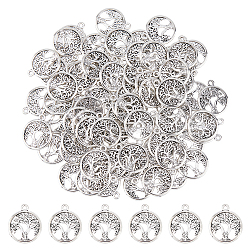 120Pcs Tibetan Style Alloy Pendants, Lead Free & Cadmium Free, Flat Round with Tree of Life, Antique Silver, 18.5x15.5x1.5mm, Hole: 1.6mm(TIBE-DC0001-14B)