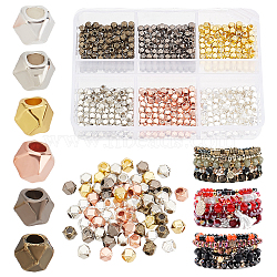 600Pcs 6 Colors Polyhedron Alloy Finding Beads, Mixed Color, 3x3x3mm, Hole: 1mm, 100pcs/color(FIND-AR0004-57)