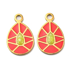 304 Stainless Steel Pendants, with Enamel, Teardrop Charm, Real 14K Gold Plated, Red, 17x10.5x1~1.5mm, Hole: 1.8mm(STAS-L022-180G-01)