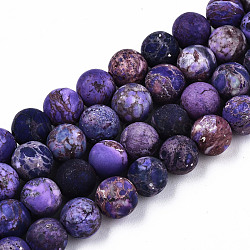 Natural American Turquoise Beads Strands, Dyed & Heated, Frosted, Round, Indigo, 6mm, Hole: 1mm, about 59~60pcs/strand, 15.35 inch(39cm)(G-S373-005A-6mm)