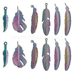 DIY Pendant Jewelry Making Kit, Including 12Pcs 6 Style Rainbow Color Alloy & 304 Stainless Steel Pendants, Feather, 41~106x10~26x1.5~5mm, Hole: 1.6~6mm, 2Pcs/style(DIY-SZ0008-86)